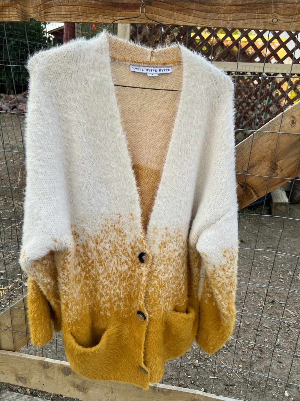 HYFVE Anthropologie Cream and Mustard Cozy Button Cardigan